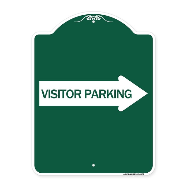 Visitor Parking W/ Right Arrow, Green & White Aluminum Architectural Sign, 18" x 24", GW-1824-24376